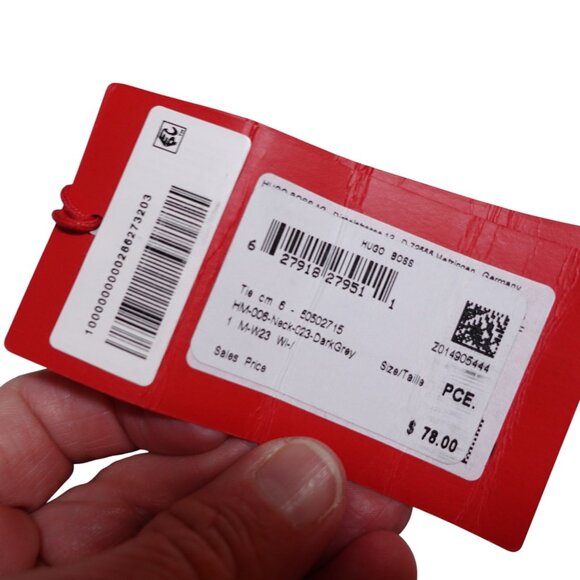 NWT Hugo Boss Men's Narrow Designer Neck Tie Dark Gray Made In Italy Logo - Picture 3 of 7